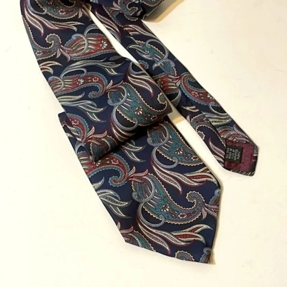 Christian Dior Monsieur Mens Silk Tie Blue Paisley Print Vintage Tie